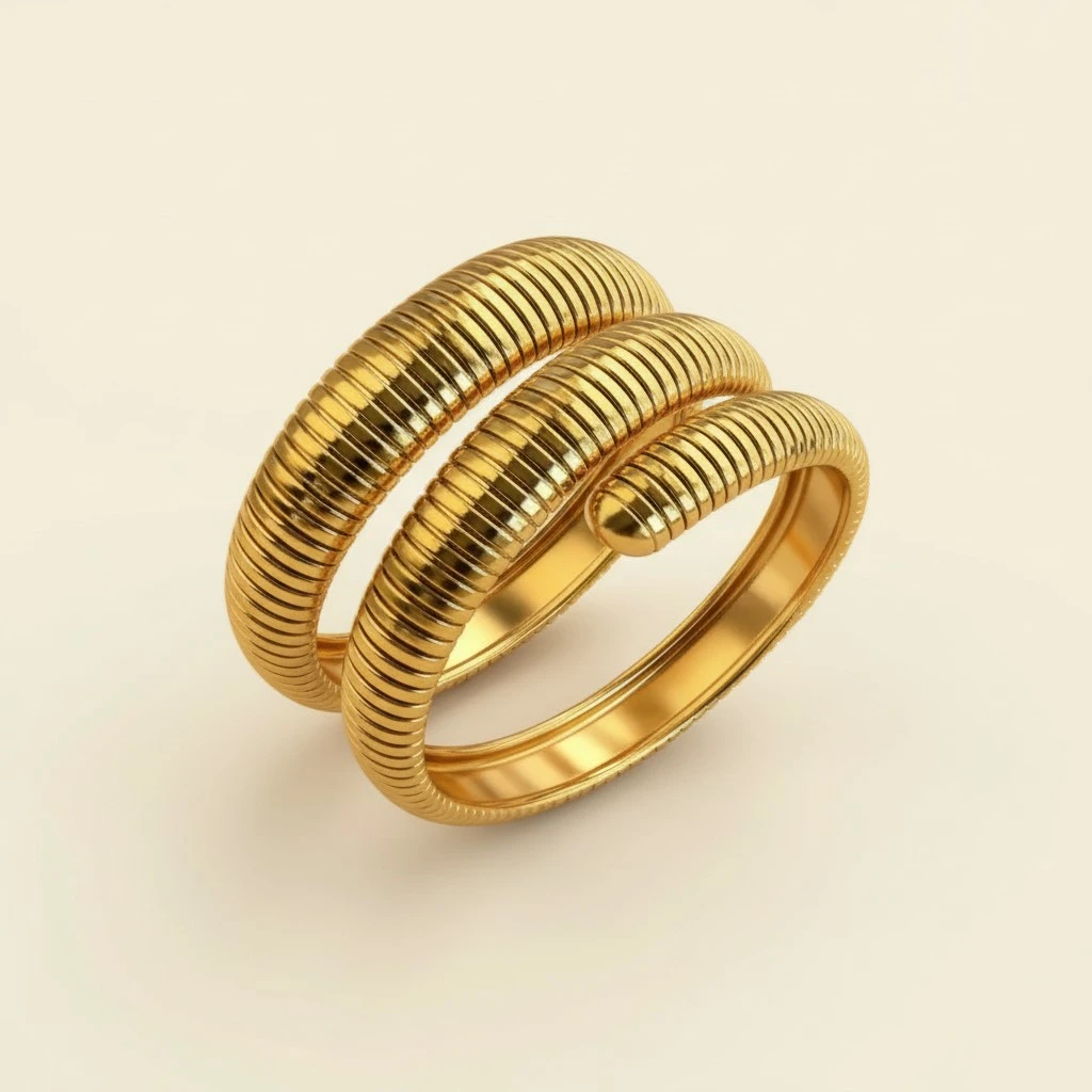 Womens Gold-Colored Stretch Stainless Steel Snake-Chain Wide Bracelet