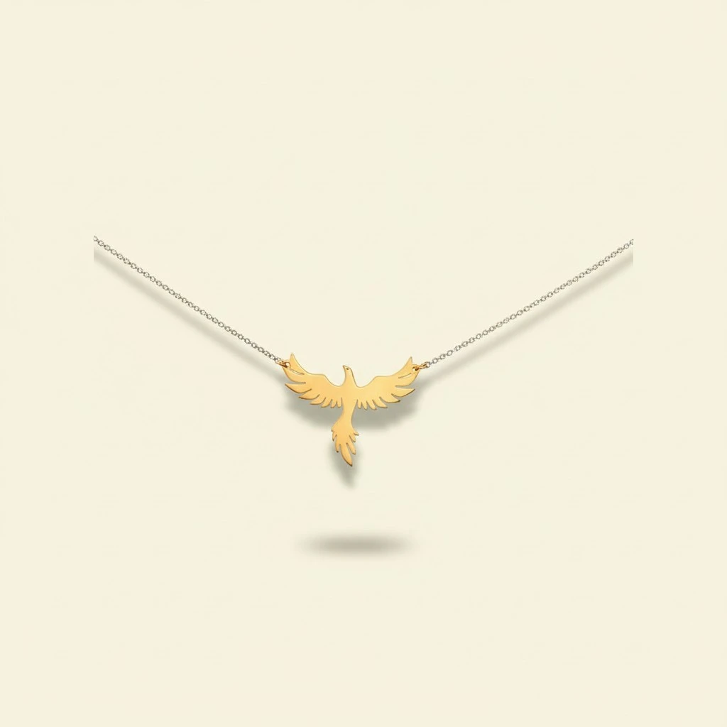 Womens Stainless Steel Necklace With Phoenix Firebird Pendant, Clavicle Chain