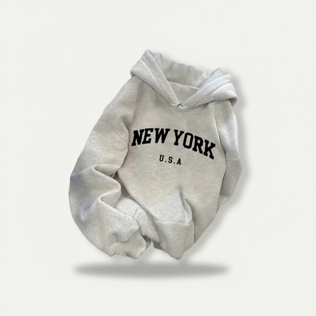 Mid-length Casual Hooded Sweatshirt With A Vintage American-style Letter Print