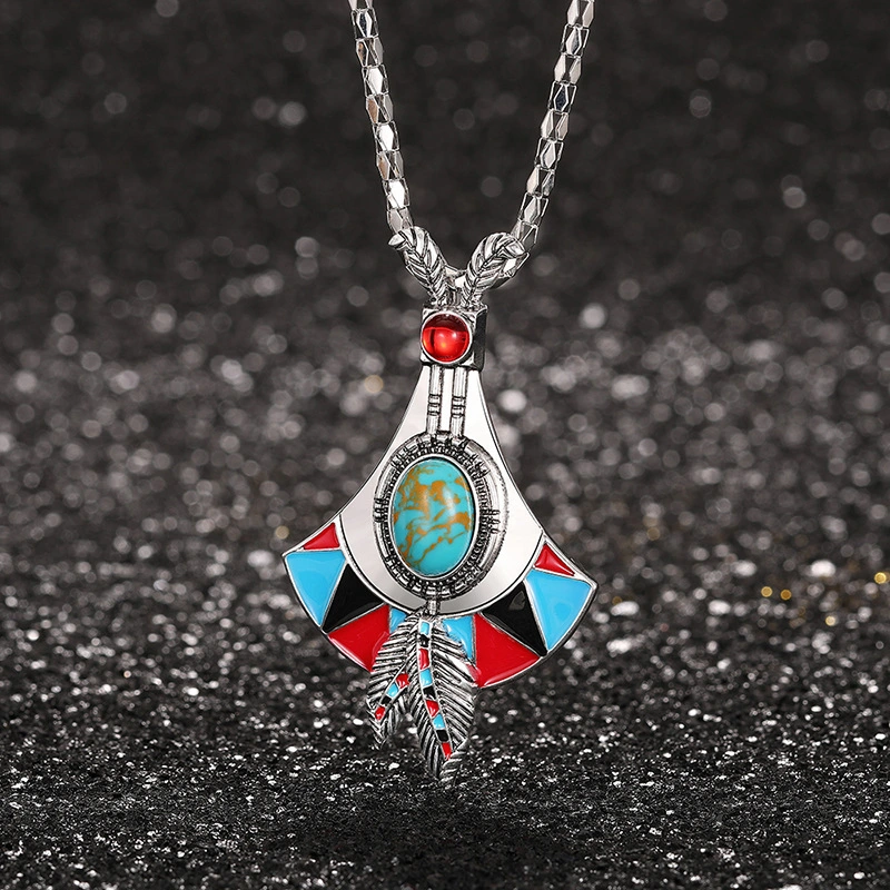 Womens Antique Silver Vintage Bohemian-Style Pendant Necklace