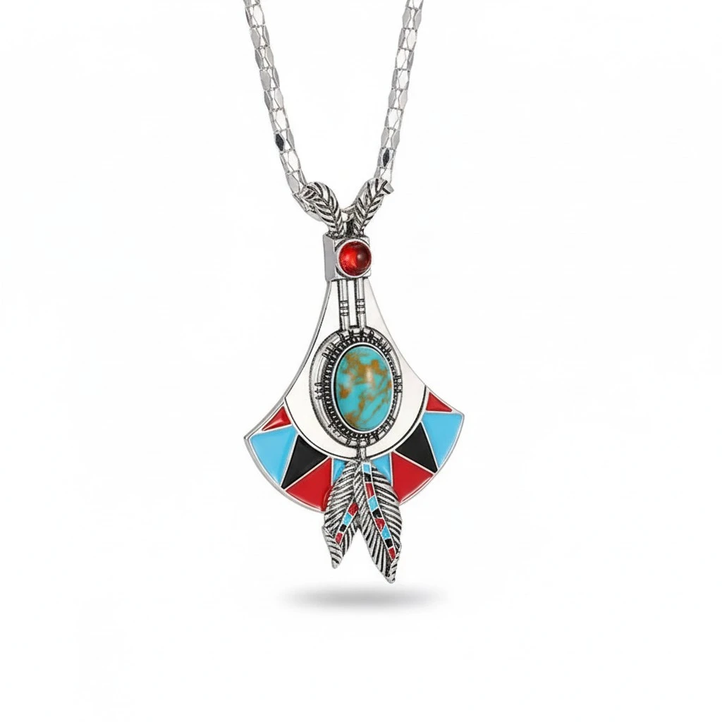 Womens Antique Silver Vintage Bohemian-Style Pendant Necklace