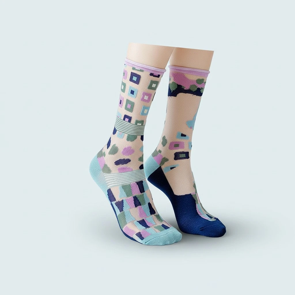Womens Glass-knit Asymmetrical Ruffle Ankle Socks