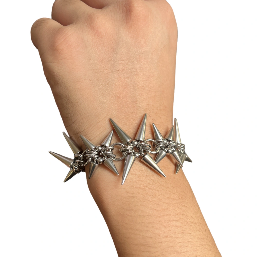 Titanium Steel Punk Spiked Dark Rivet Bracelet And Necklace