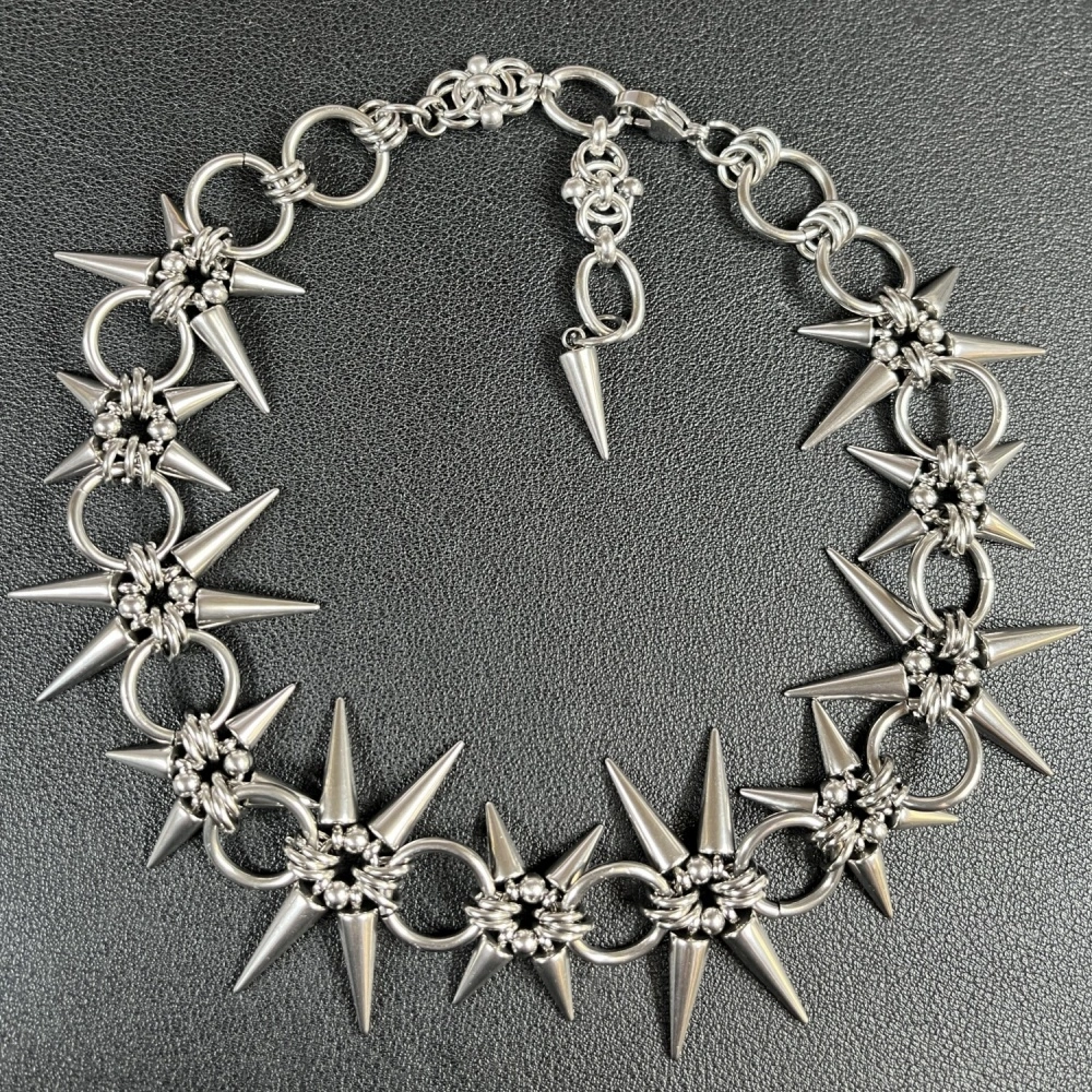 Titanium Steel Punk Spiked Dark Rivet Bracelet And Necklace