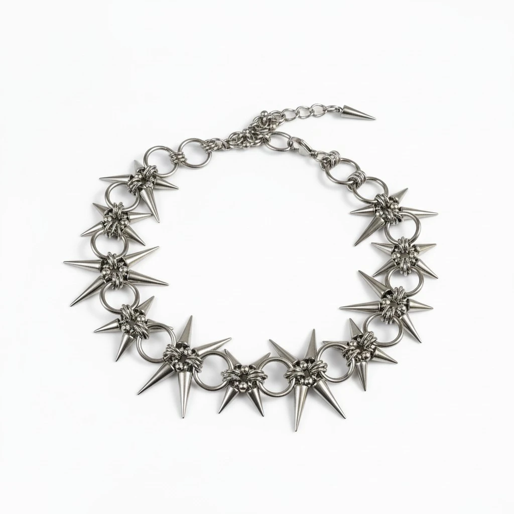 Titanium Steel Punk Spiked Dark Rivet Bracelet And Necklace
