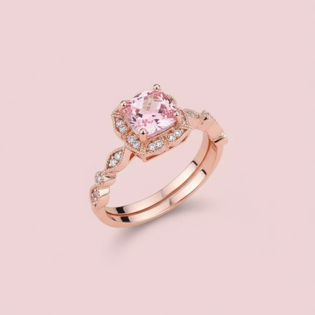 European And American-style Rose Gold Ring Set With Delicate Micro-paved Zirconssophisticated Trendy Jewelry