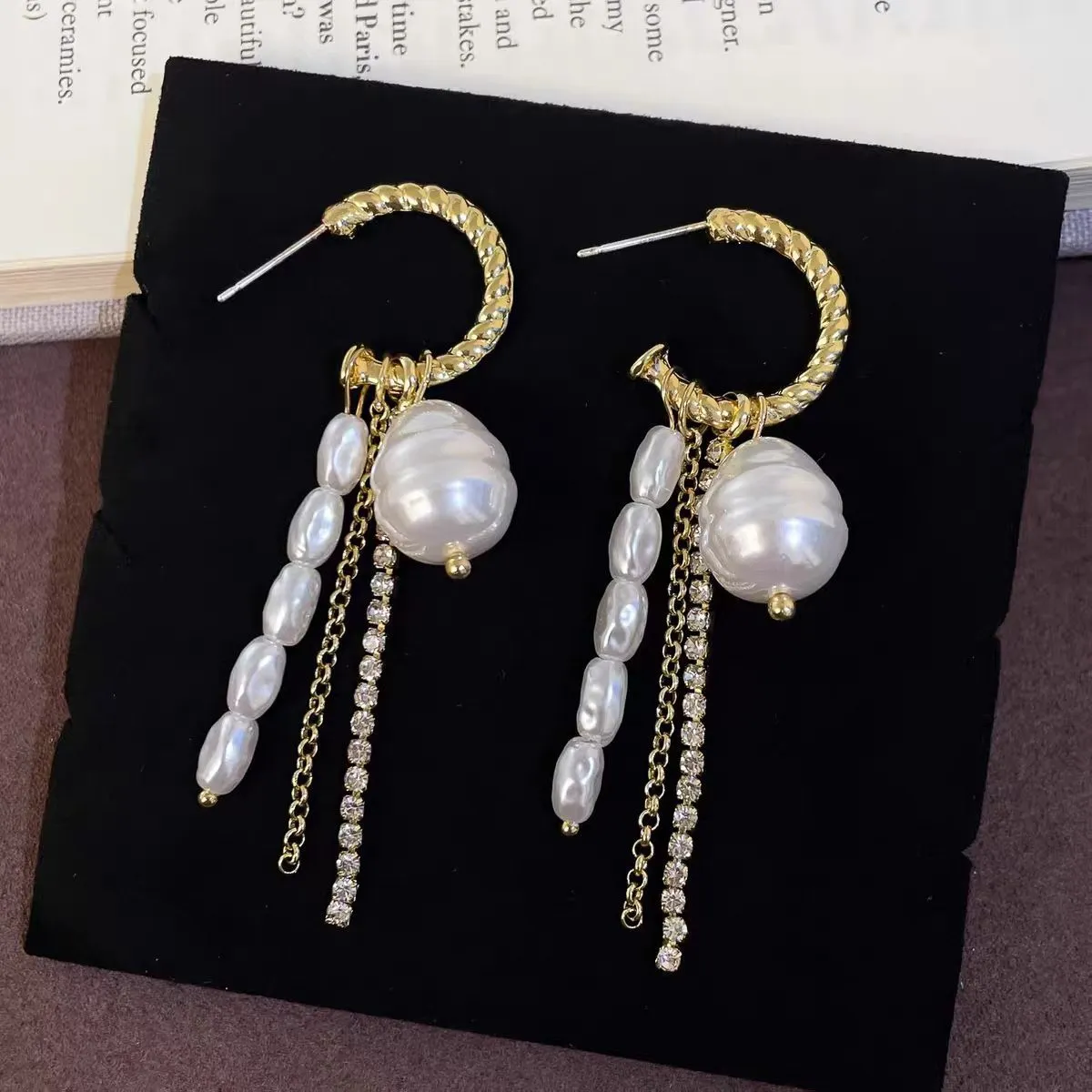 Silver Needle French-style Fashionable Geometric C-shaped Tassels Natural