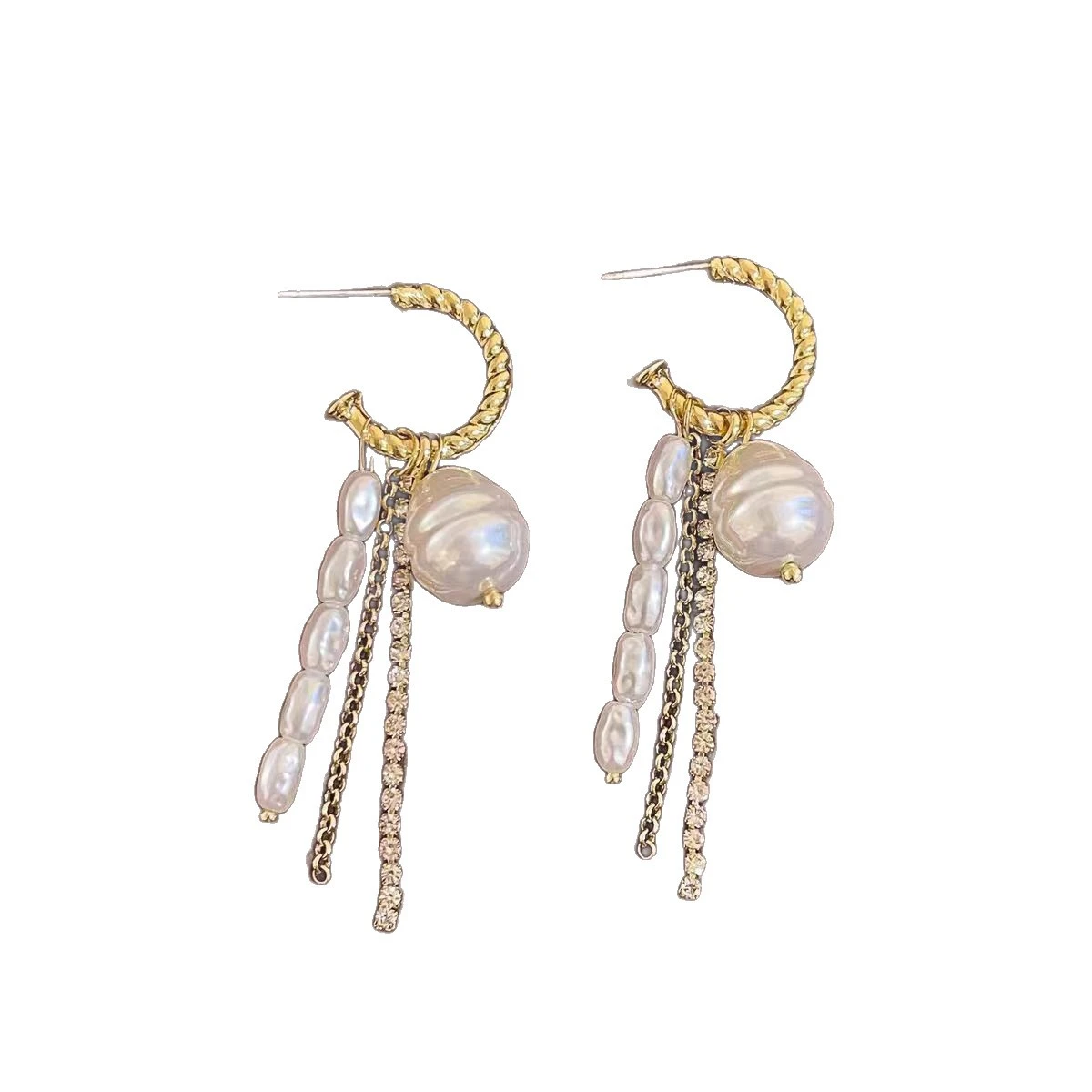 Silver Needle French-style Fashionable Geometric C-shaped Tassels Natural