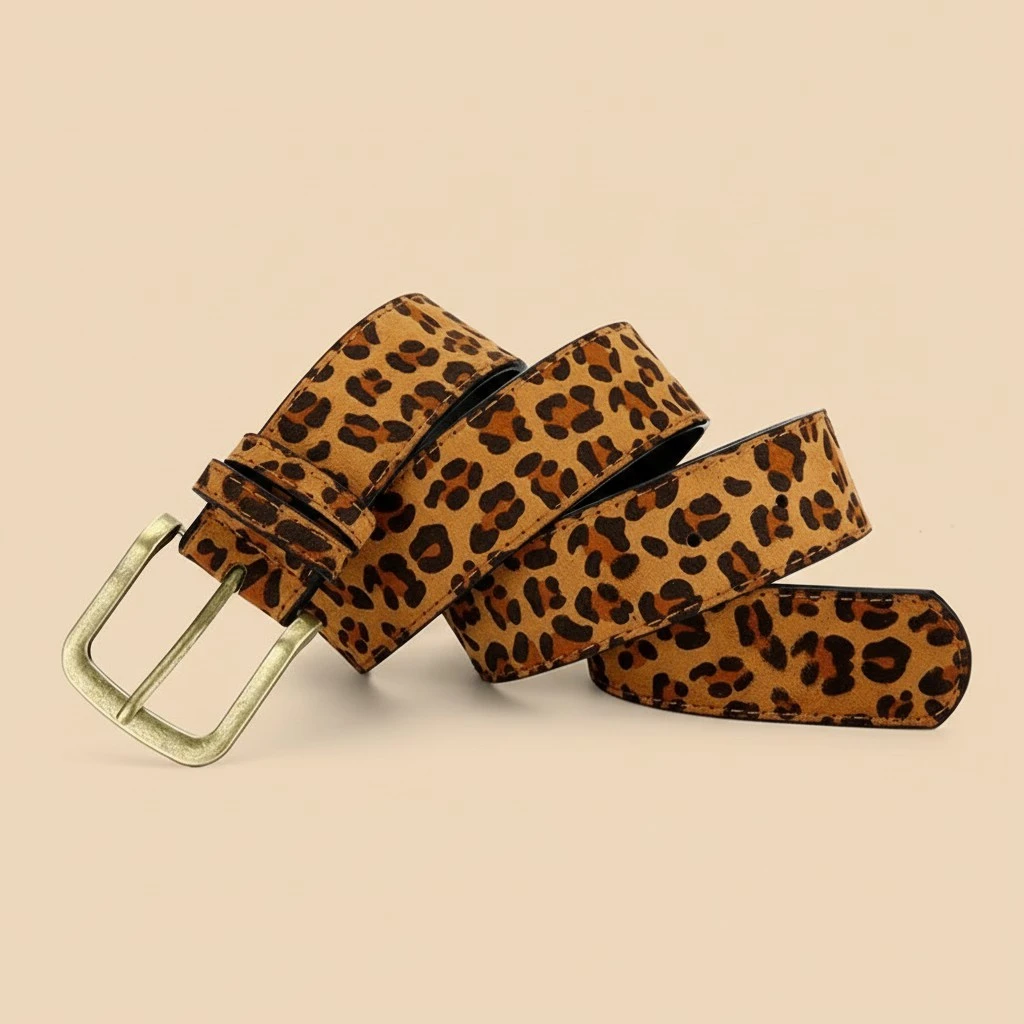 Leopard-print Belt With A Stylish Alloy Pin Buckleperfect For Any Pair Of Pants