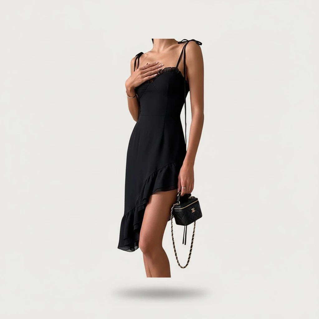 Irregular Ruffled Strap Dress For A Polished Tailored Look