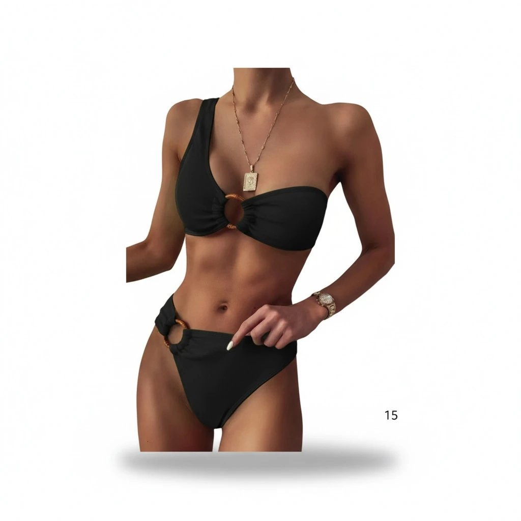 Hoop-embellished One-shoulder Two-piece Swimsuit For A Feminine Look