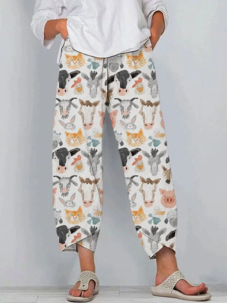 3D-printed Fashion-forward Capri Wide-leg Pants