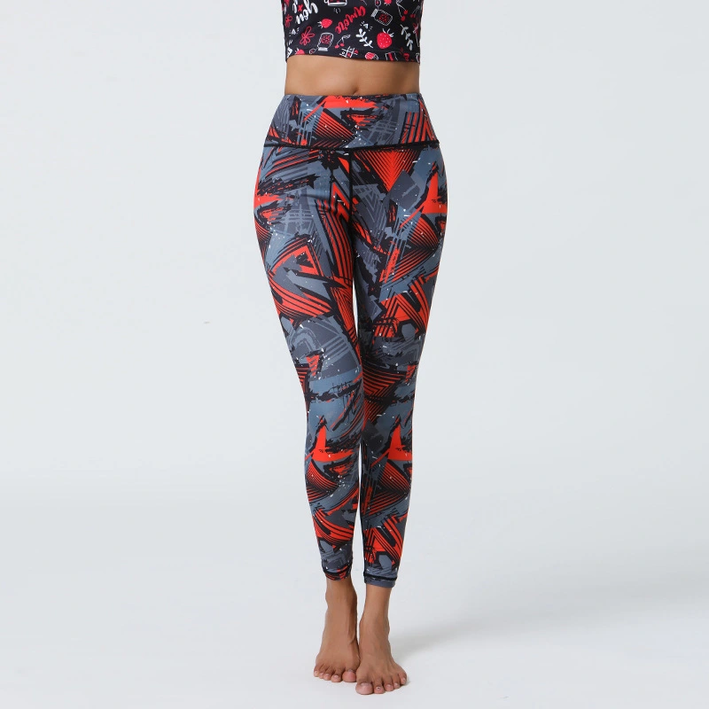 Womens High-Waisted Stretchy Printed Athletic Yoga Fitness Pants