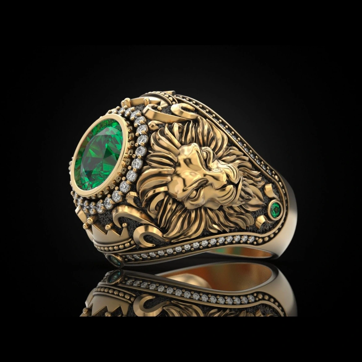 Vintage Mens Ring In Alloy Featuring A Lion Design With Diamond Accents