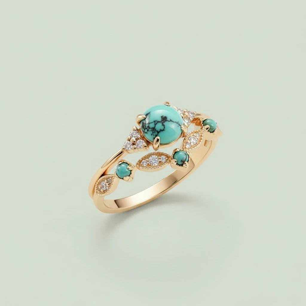 European And American Style Ring Women's Retro Turquoise