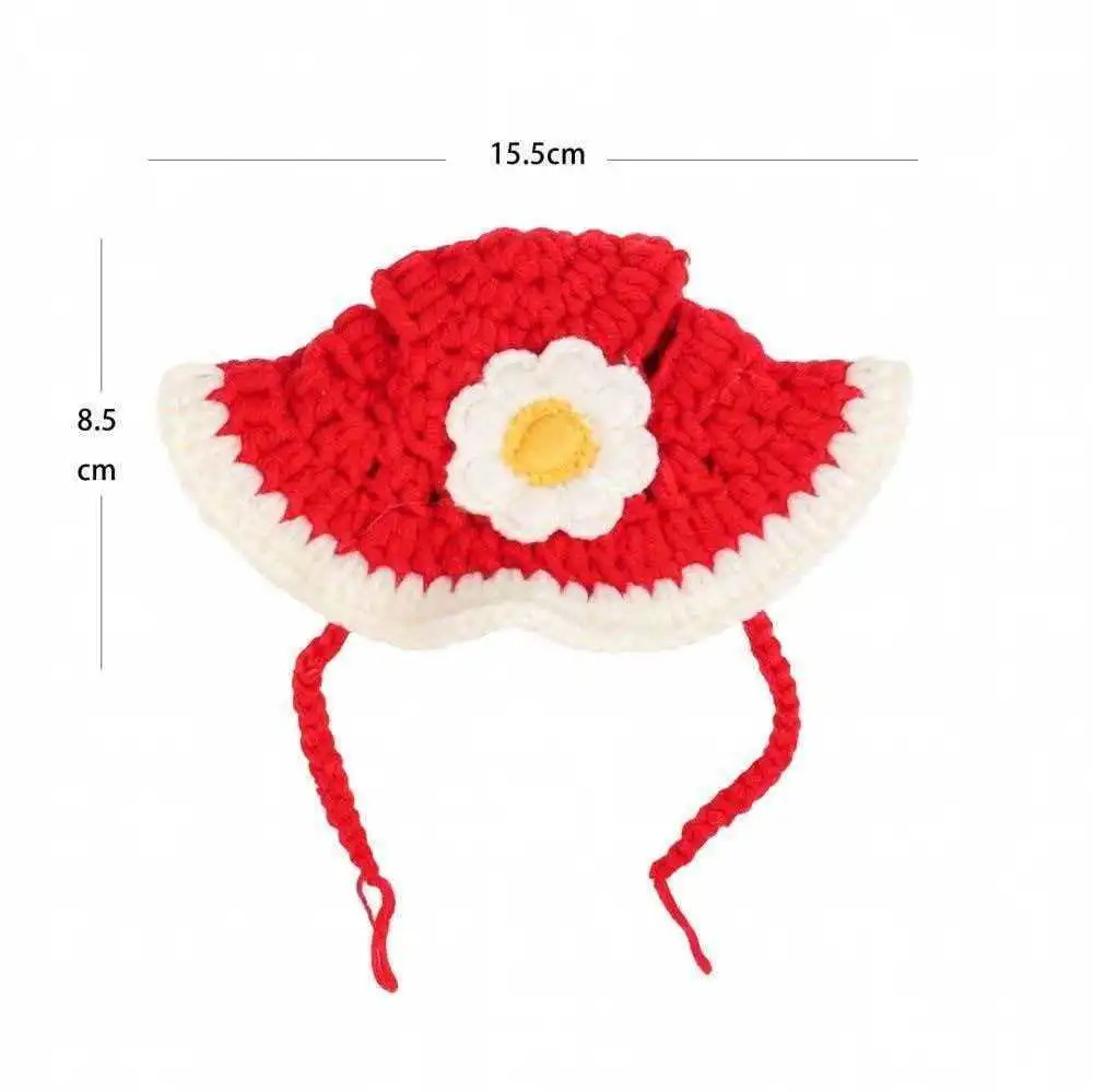 New Year Red Knitted Sunflower Hat For Cats