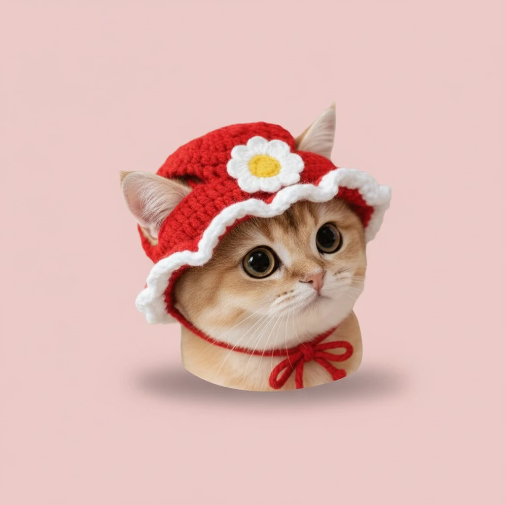 New Year Red Knitted Sunflower Hat For Cats