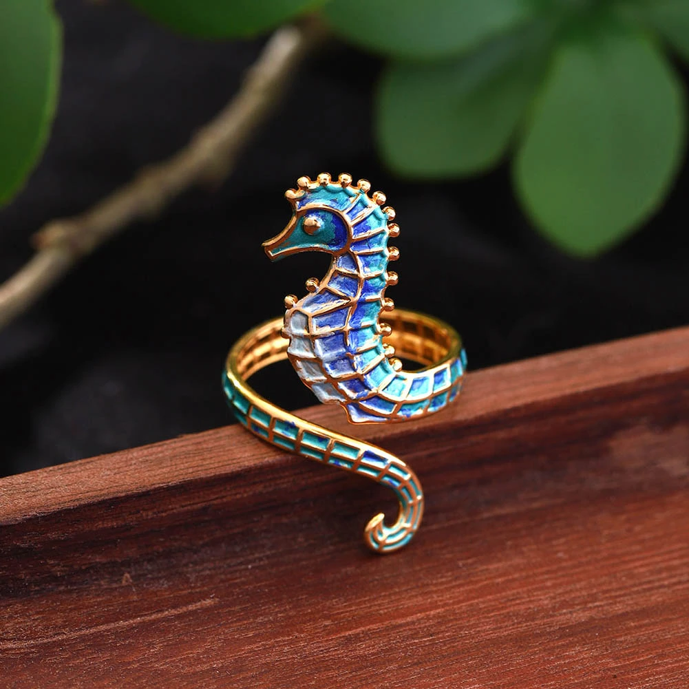 Serpentine Niche Stainless Steel Seahorse Open Ring