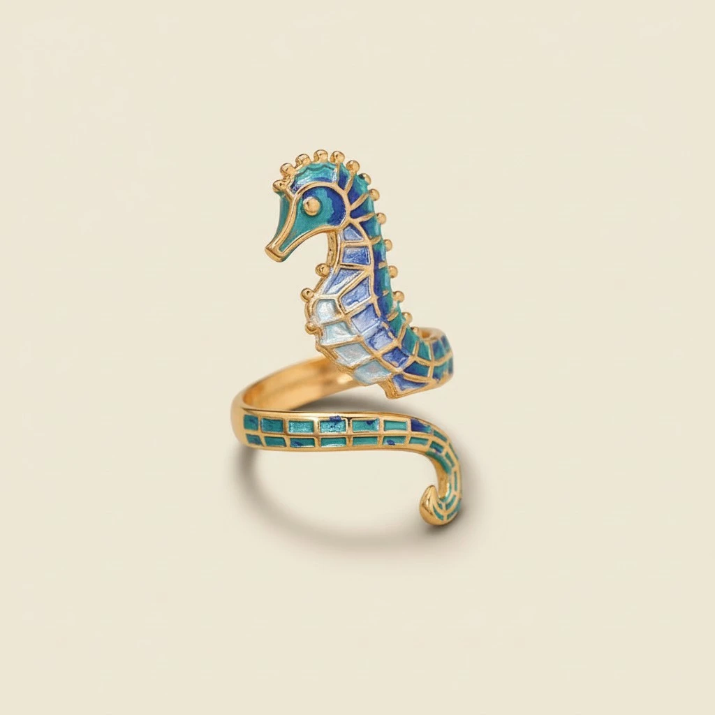 Serpentine Niche Stainless Steel Seahorse Open Ring