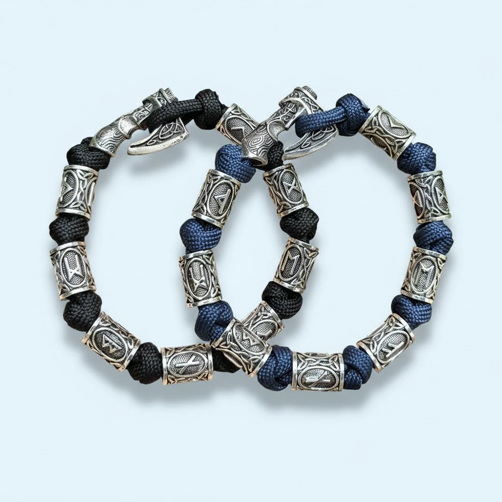 Handmade Paracord Viking Rune Bead Bracelet