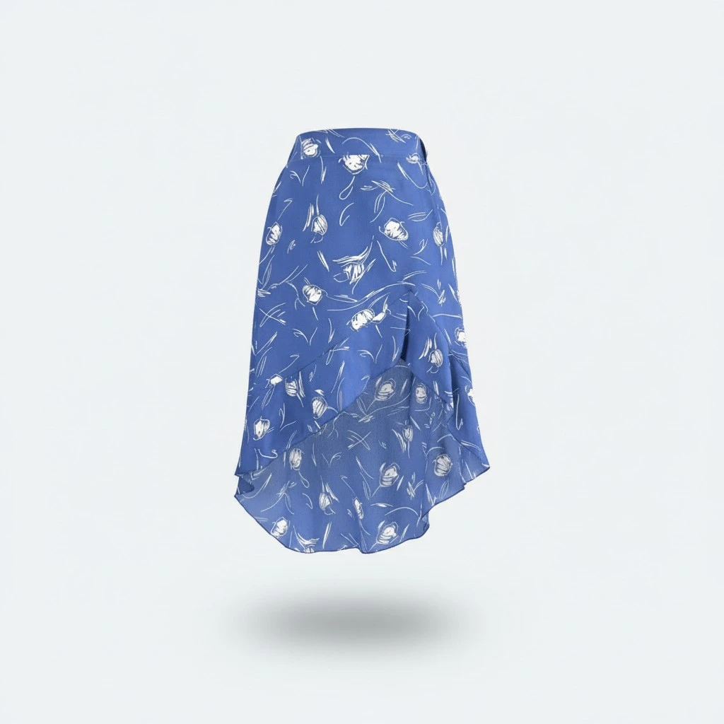 Womens Casual Mid-Length Skirt With Floral Print And Ruffled Hem