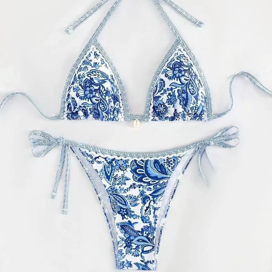 Womens Printed Two-Piece Swimsuit With Tie-Back Design