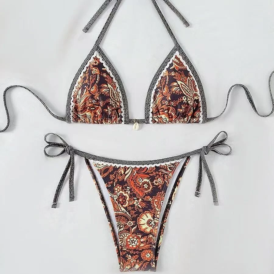 Womens Printed Two-Piece Swimsuit With Tie-Back Design