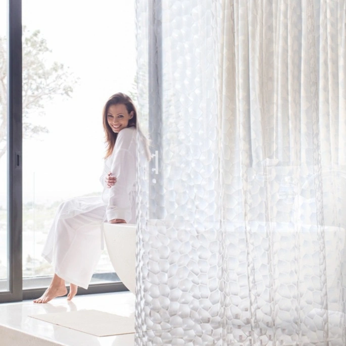 3D Water Cube Silk-Texture Waterproof Shower Curtain