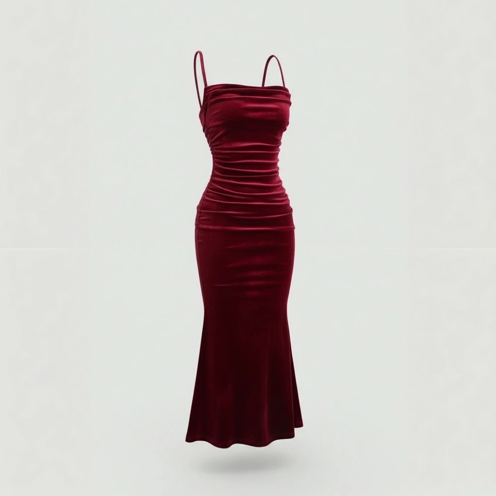 European And American Women's Velvet Strapless Dress, Mid-length Banquet Dress With Elegant Temperament