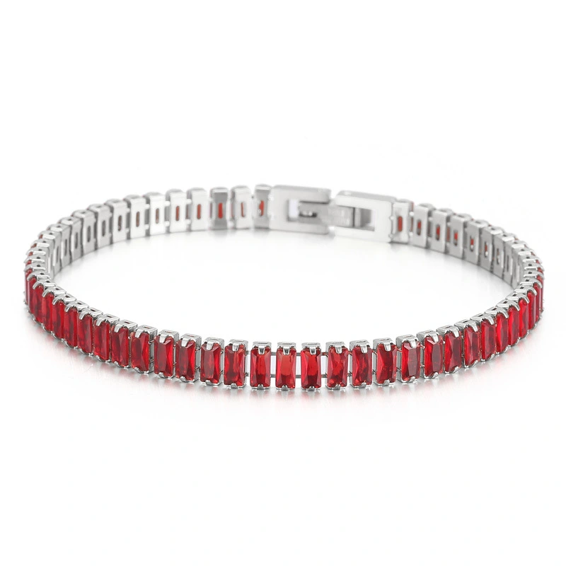 6mm Bracelet 18K Gold Stainless Steel Bracelet Inlaid With Rectangular Colored Zircon Stones