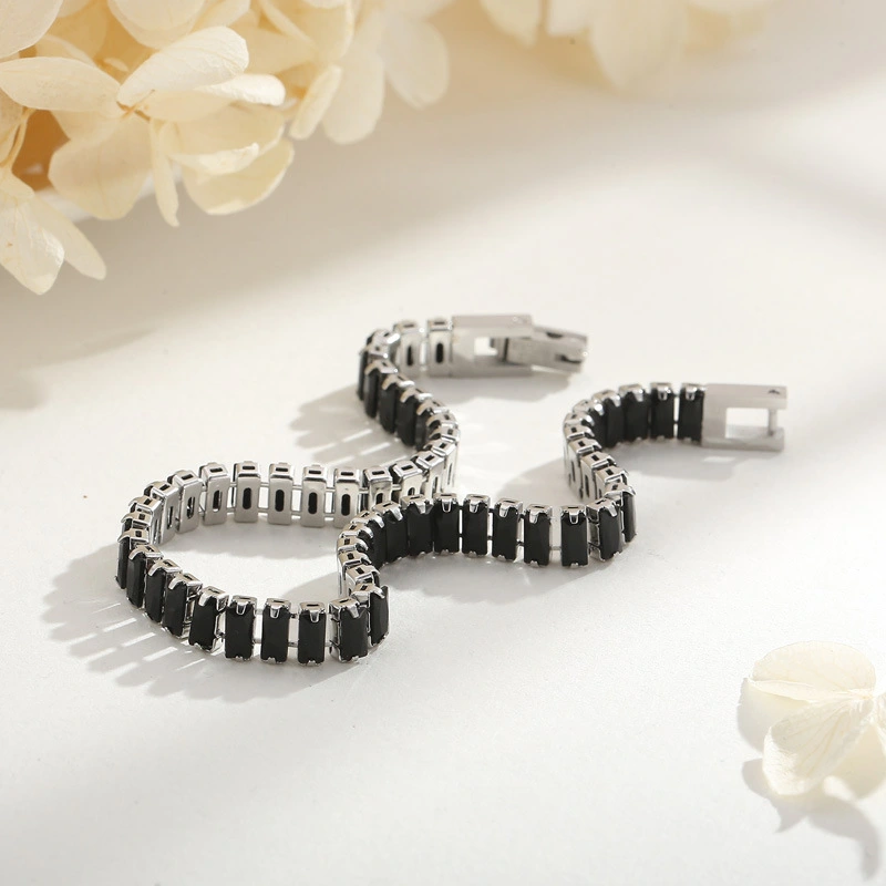 6mm Bracelet 18K Gold Stainless Steel Bracelet Inlaid With Rectangular Colored Zircon Stones