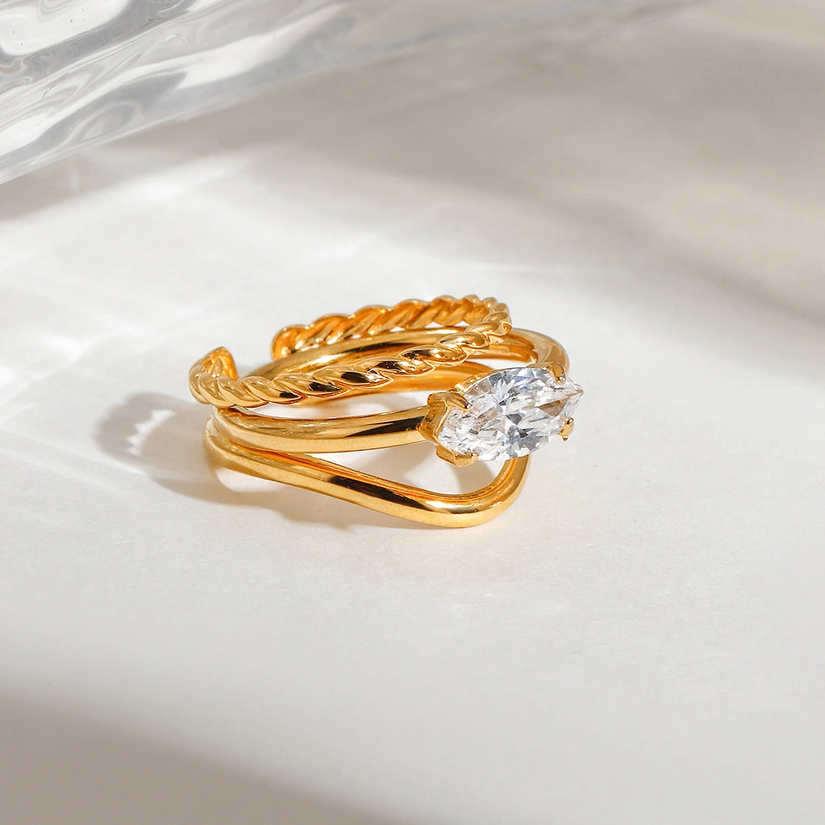 Stainless Steel Stacked Ring With Diamonds For A Luxe High-end Look