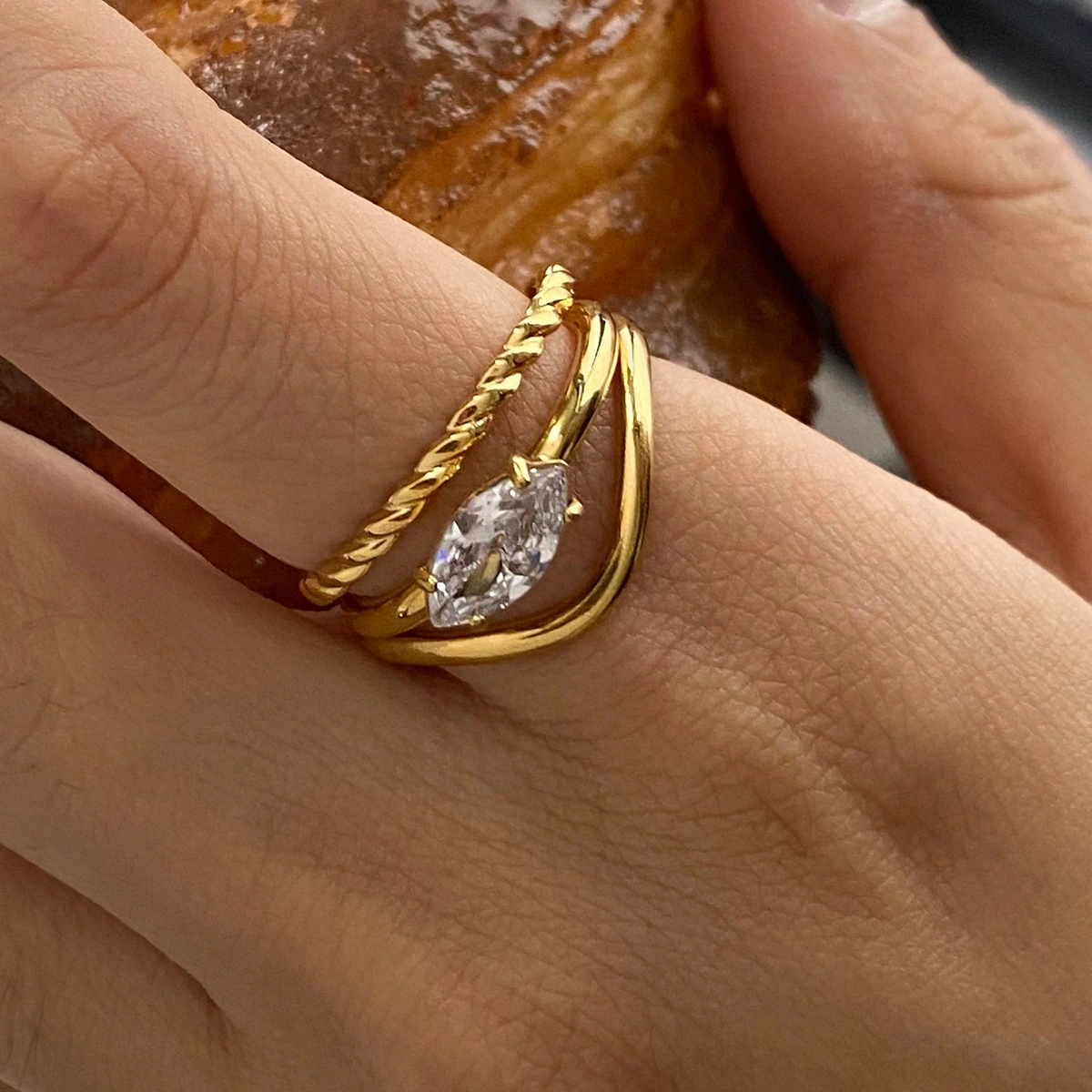 Stainless Steel Stacked Ring With Diamonds For A Luxe High-end Look