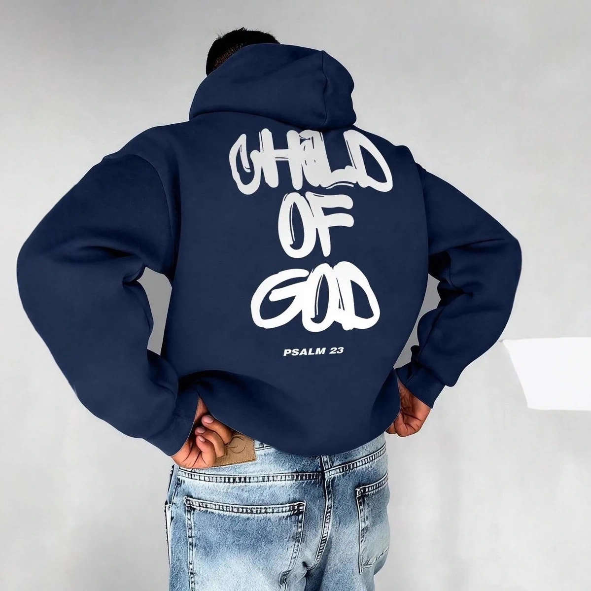 Mens Letter-Print Hoodie With Fleece-Lined Pullover Top