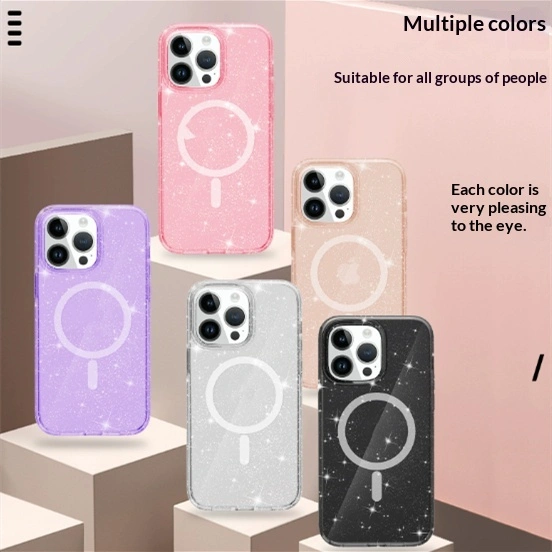 Transparent Glitter Magnetic Phone Case With Drop-resistant Hard Shell