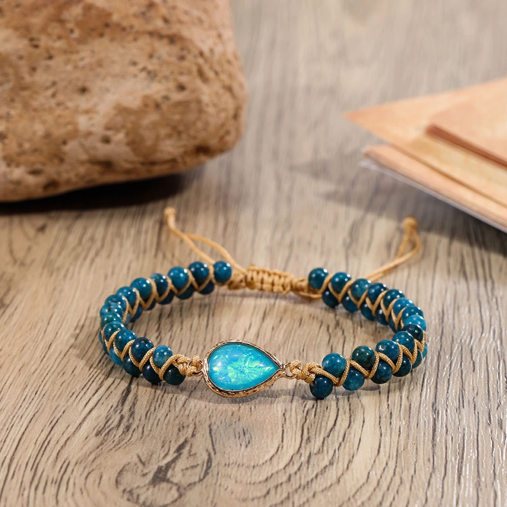 Cross-border Natural Stone Bracelet Water Drop Shape Sapphire Couple Woven Bracelet