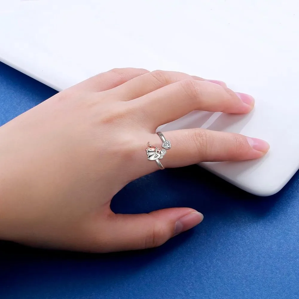 Girl And Dog Animal Heart-shaped Open Ring
