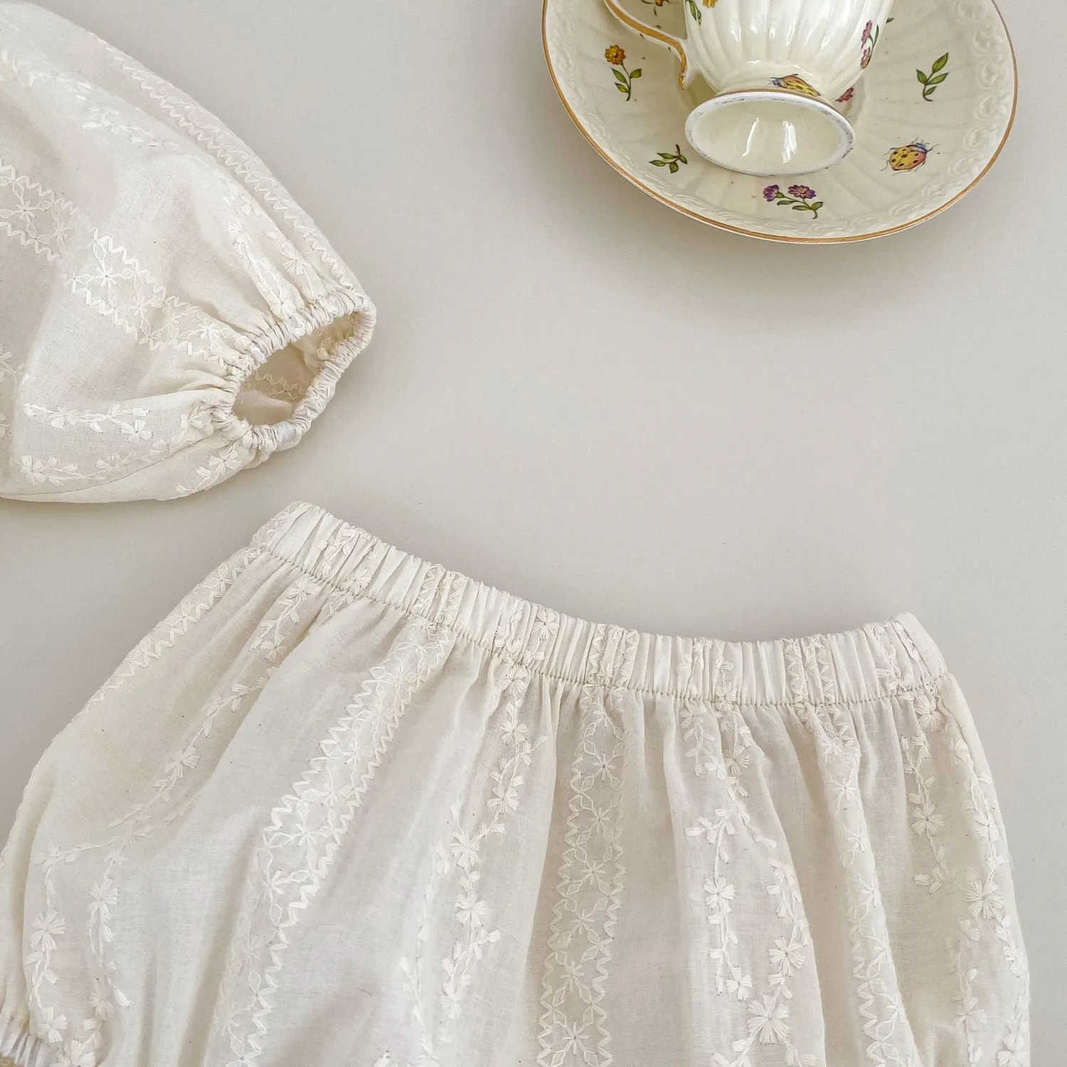 Floral Embroidered Shirt And Baggy Pants Two-Piece Set
