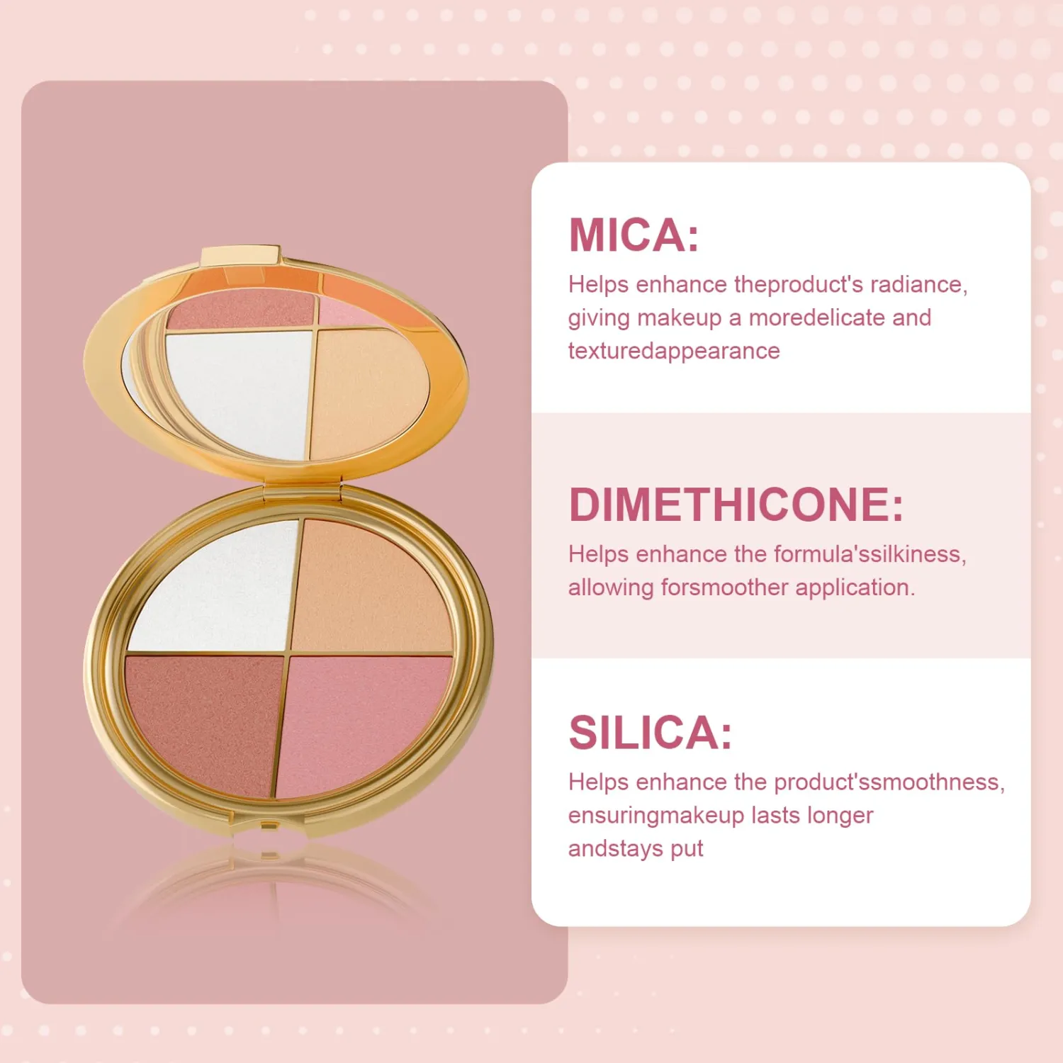 Travel Makeup Palette All-in-One, Featuring a Customizable Quad of Highlighter, Blush, and Neutral Eye Shades