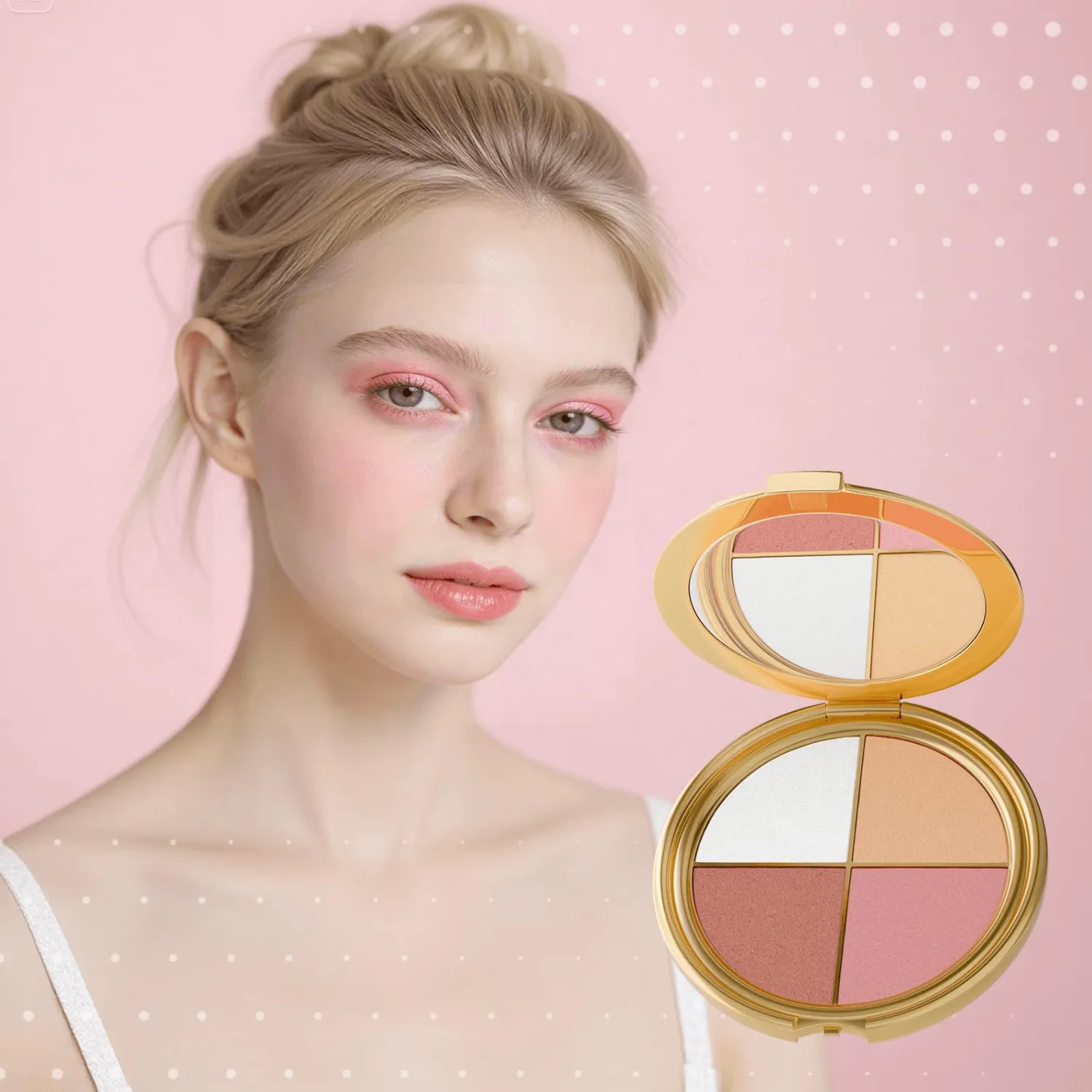 Travel Makeup Palette All-in-One, Featuring a Customizable Quad of Highlighter, Blush, and Neutral Eye Shades