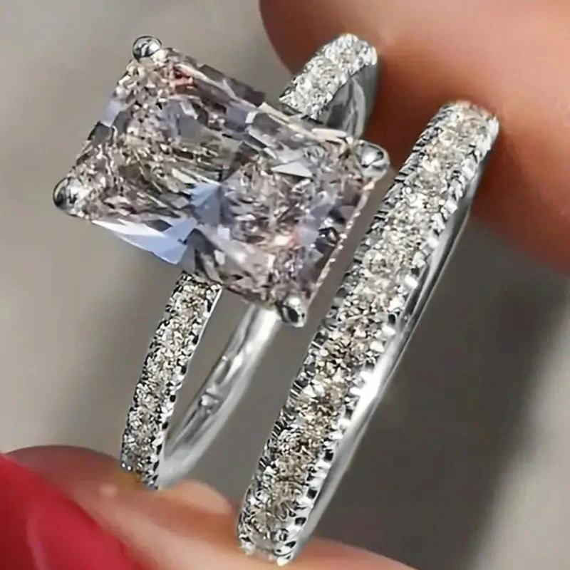 Fashionable High-end Two-piece Diamond-studded Ring Set