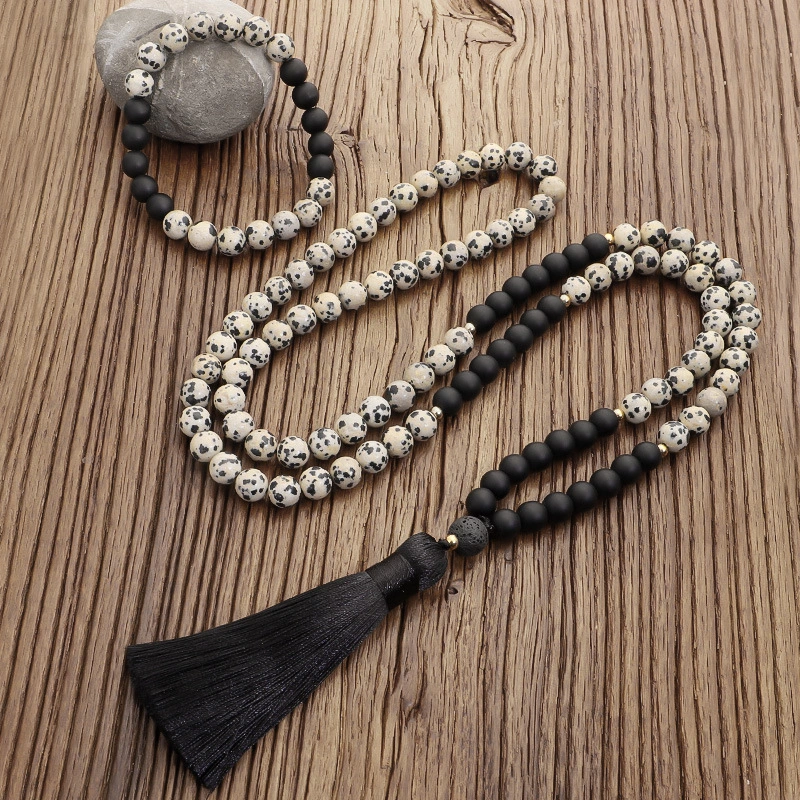 108-bead Spotted Stone Tassel Bracelet Necklace