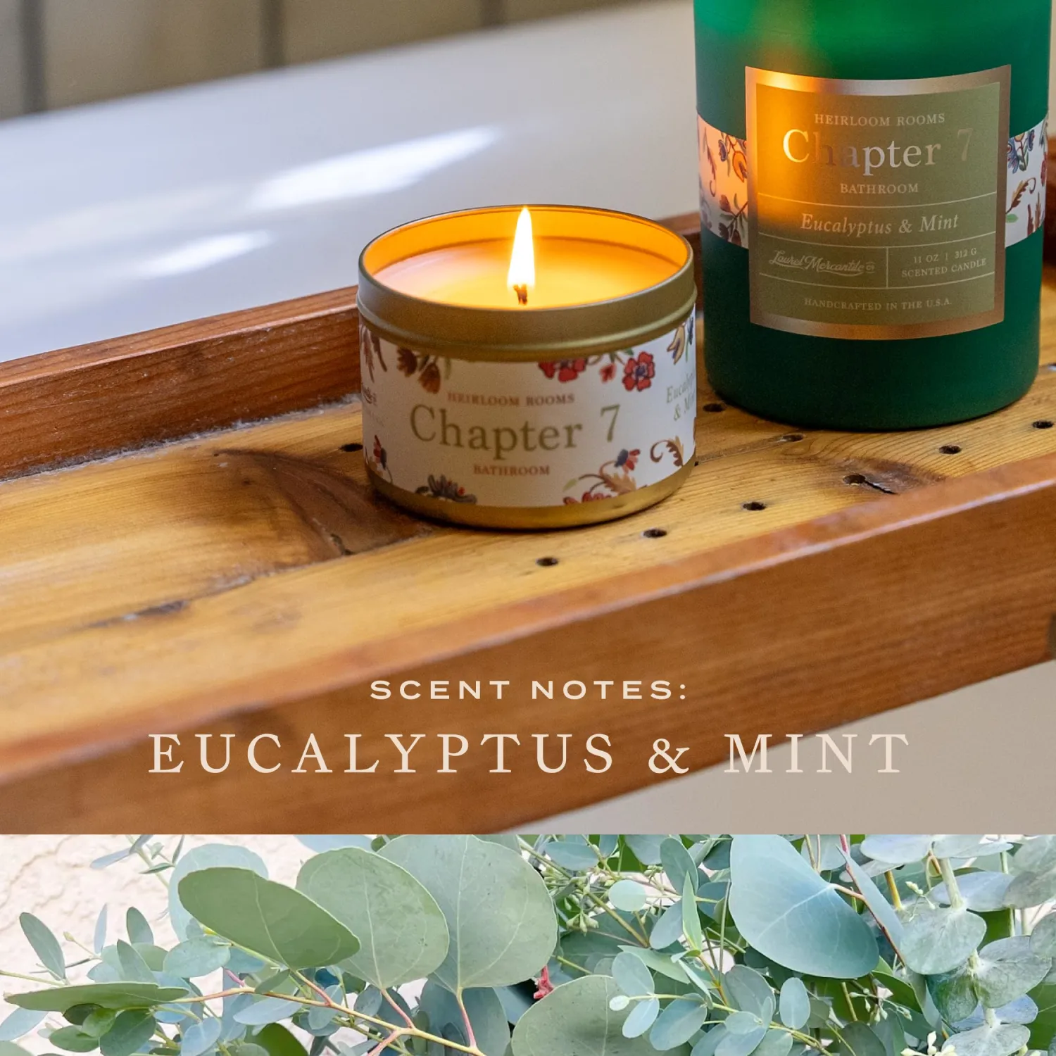Scent Library Chapter 7 Bathroom Candle, Eucalyptus & Mint Scent, 5 oz Candle with 24+ Hour Burn time, Heirloom Rooms Collection, Made in The USA by Laurel Mercantile