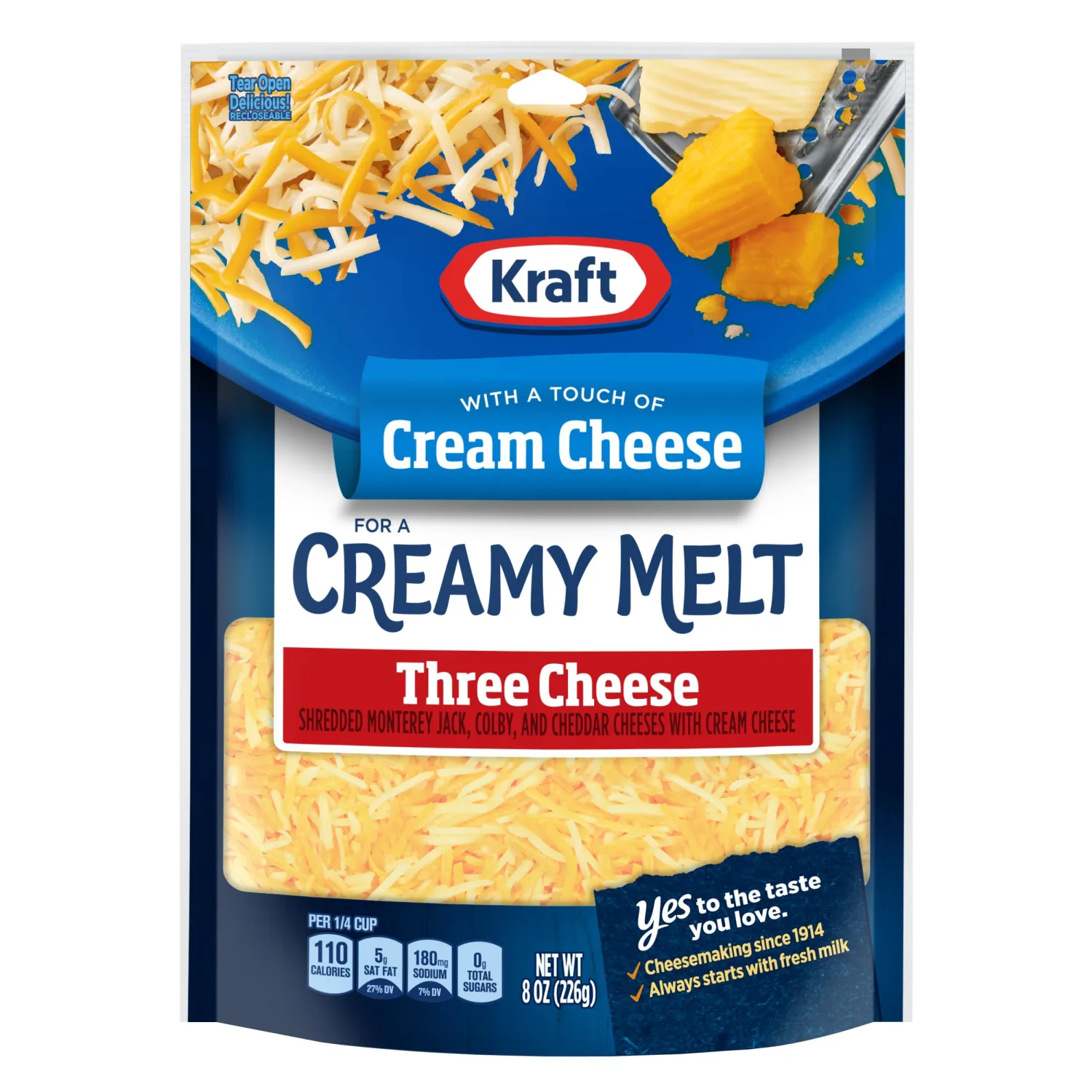 Kraft Cheese Shredded Cheese, Three Cheese with a Touch of Philly, 8 oz
