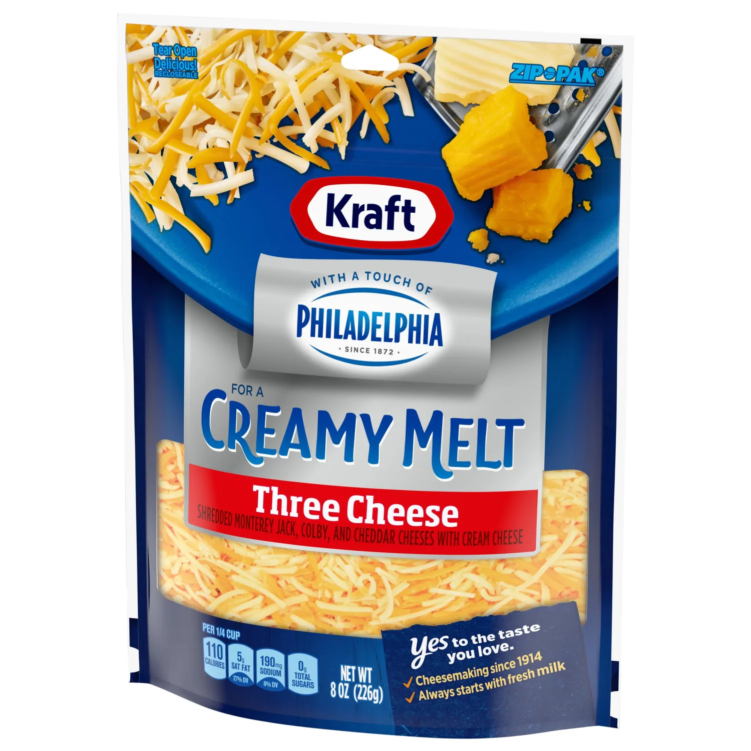Kraft Cheese Shredded Cheese, Three Cheese with a Touch of Philly, 8 oz