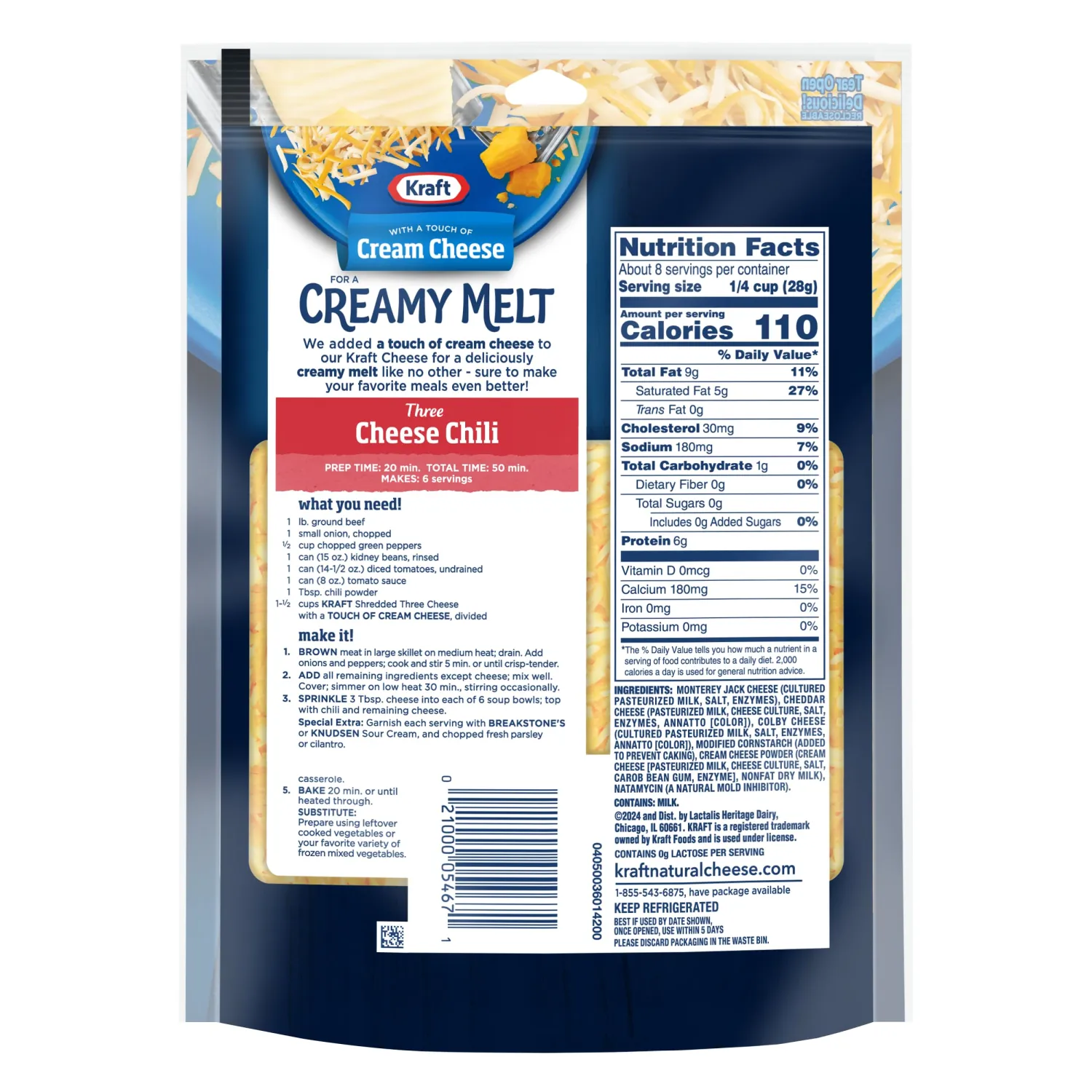 Kraft Cheese Shredded Cheese, Three Cheese with a Touch of Philly, 8 oz