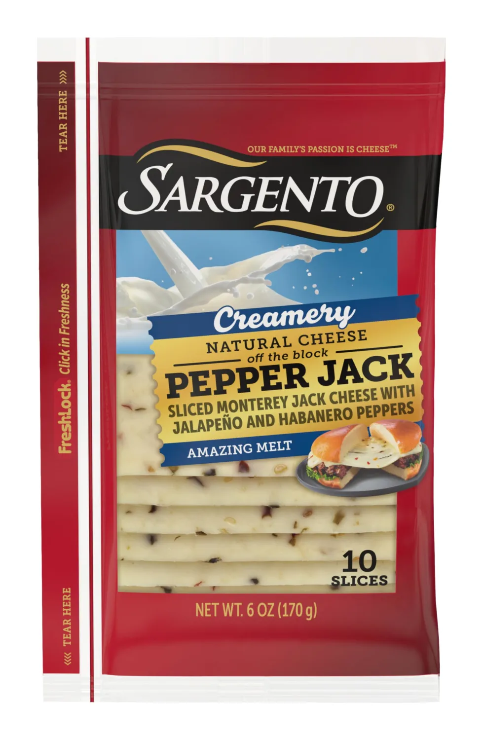 Sargento Creamery Natural Pepper Jack Sliced Cheese, 10 Slices