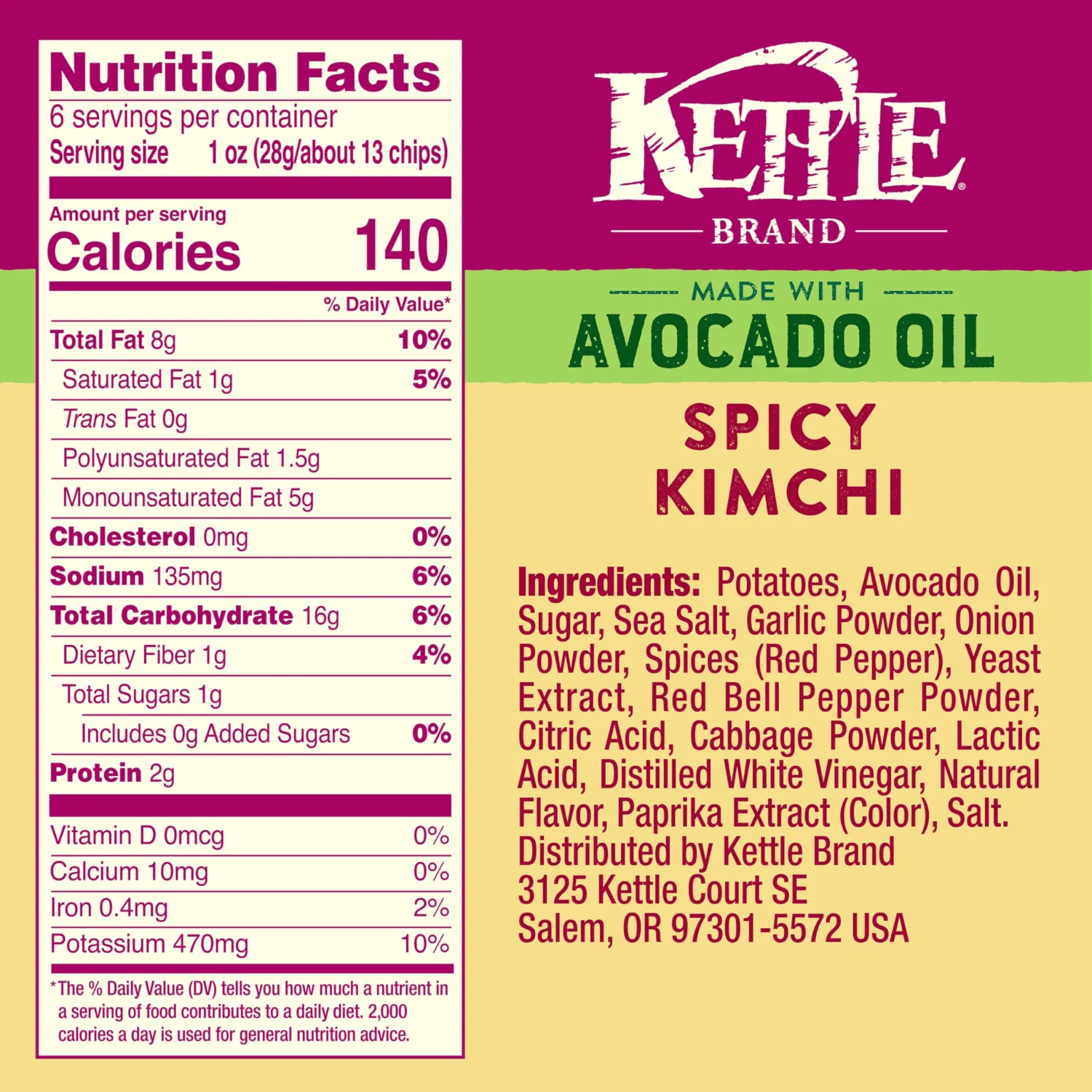 Kettle Brand Made with Avocado Oil Spicy Kimchi Potato Chips, 6 Oz Bag