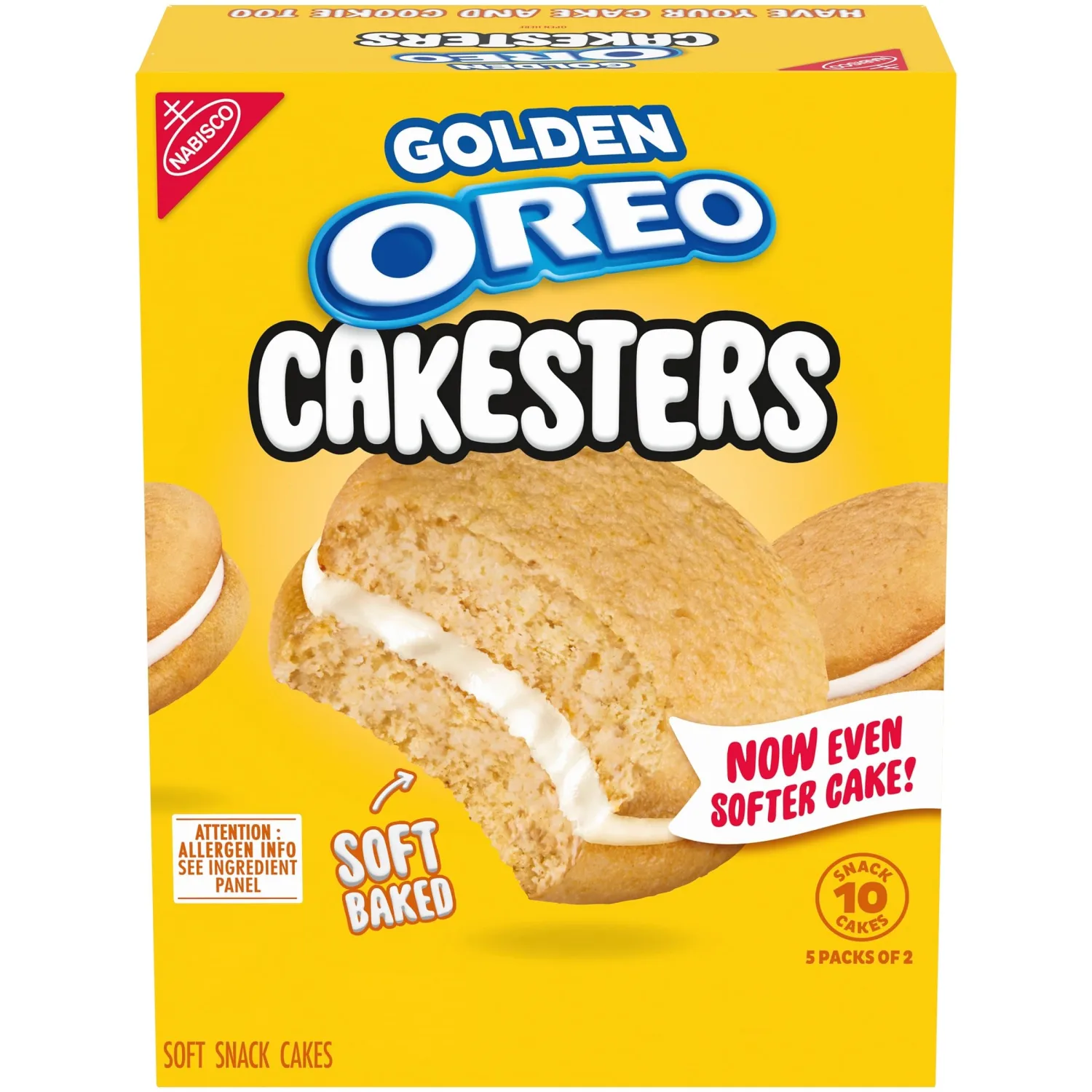 OREO Golden Cakesters Soft Snack Cakes, 5-2.02 oz Snack Packs