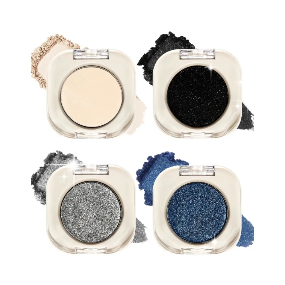 4-Pack Single Eyeshadow Set, 3 Matte & 1 Glitter Neutral Brown Nude Shades, Waterproof Long-Lasting Silky Smooth Highly Pigmented Blendable Eye Shadow Makeup for Daily Natural & Party Look-03